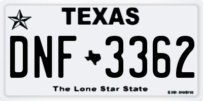 TX license plate DNF3362