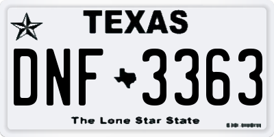 TX license plate DNF3363