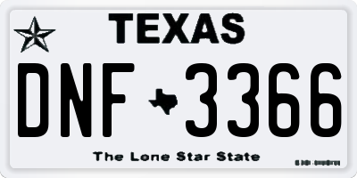 TX license plate DNF3366