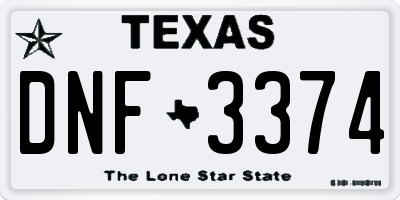 TX license plate DNF3374