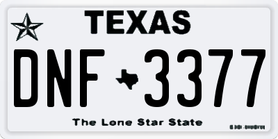 TX license plate DNF3377