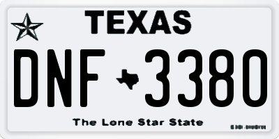 TX license plate DNF3380
