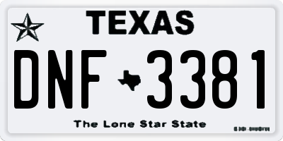 TX license plate DNF3381