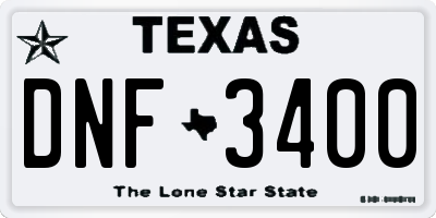 TX license plate DNF3400