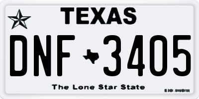 TX license plate DNF3405