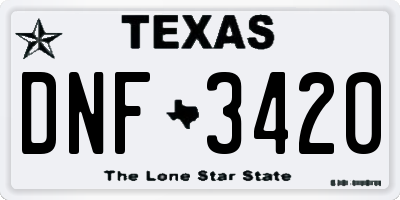 TX license plate DNF3420