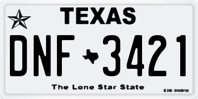 TX license plate DNF3421