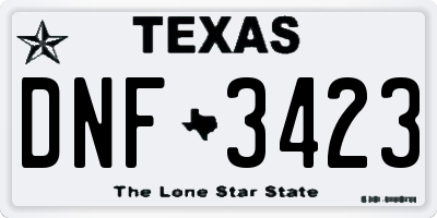 TX license plate DNF3423