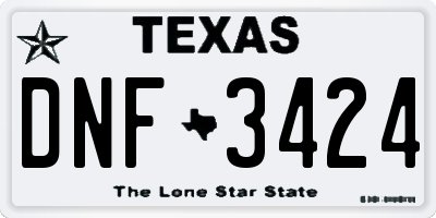 TX license plate DNF3424