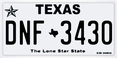 TX license plate DNF3430