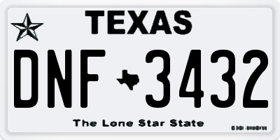 TX license plate DNF3432