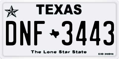 TX license plate DNF3443