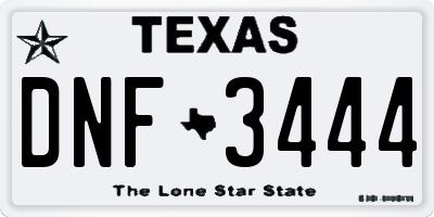TX license plate DNF3444