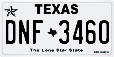 TX license plate DNF3460