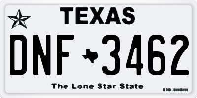 TX license plate DNF3462