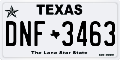 TX license plate DNF3463