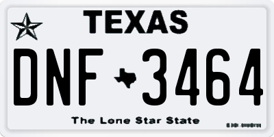 TX license plate DNF3464