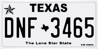 TX license plate DNF3465