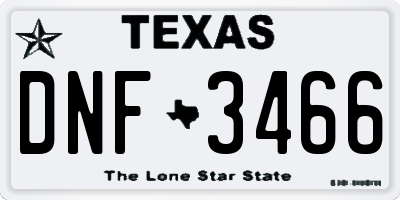 TX license plate DNF3466