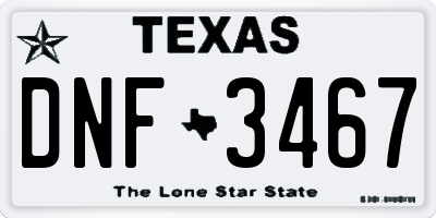 TX license plate DNF3467