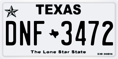 TX license plate DNF3472