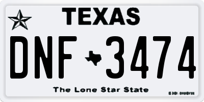 TX license plate DNF3474