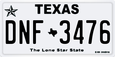 TX license plate DNF3476