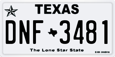 TX license plate DNF3481