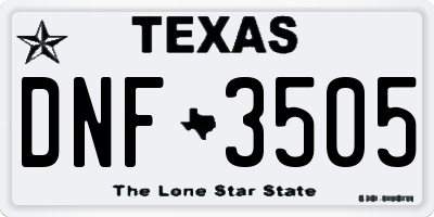TX license plate DNF3505