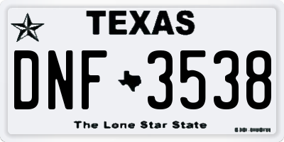 TX license plate DNF3538