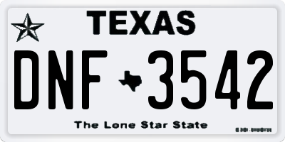 TX license plate DNF3542