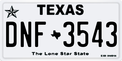 TX license plate DNF3543