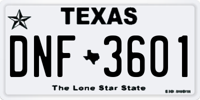TX license plate DNF3601