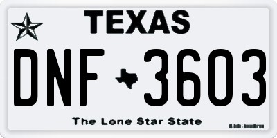 TX license plate DNF3603