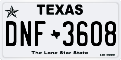 TX license plate DNF3608