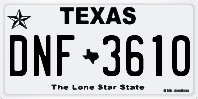 TX license plate DNF3610
