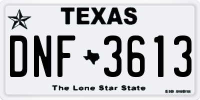 TX license plate DNF3613
