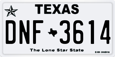 TX license plate DNF3614