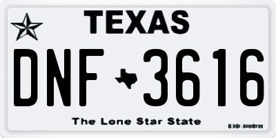 TX license plate DNF3616