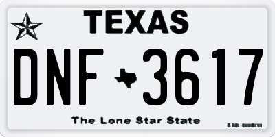 TX license plate DNF3617