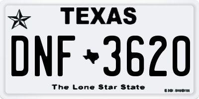 TX license plate DNF3620