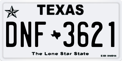TX license plate DNF3621