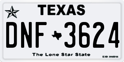 TX license plate DNF3624