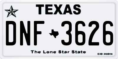 TX license plate DNF3626