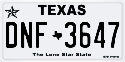 TX license plate DNF3647