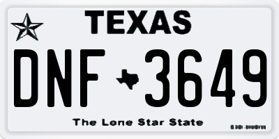 TX license plate DNF3649