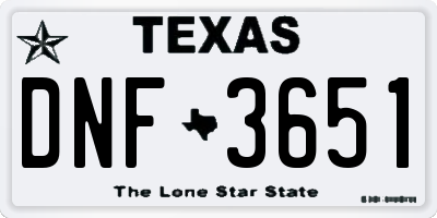 TX license plate DNF3651