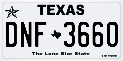 TX license plate DNF3660