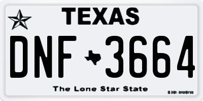 TX license plate DNF3664