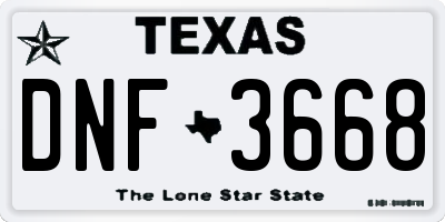 TX license plate DNF3668